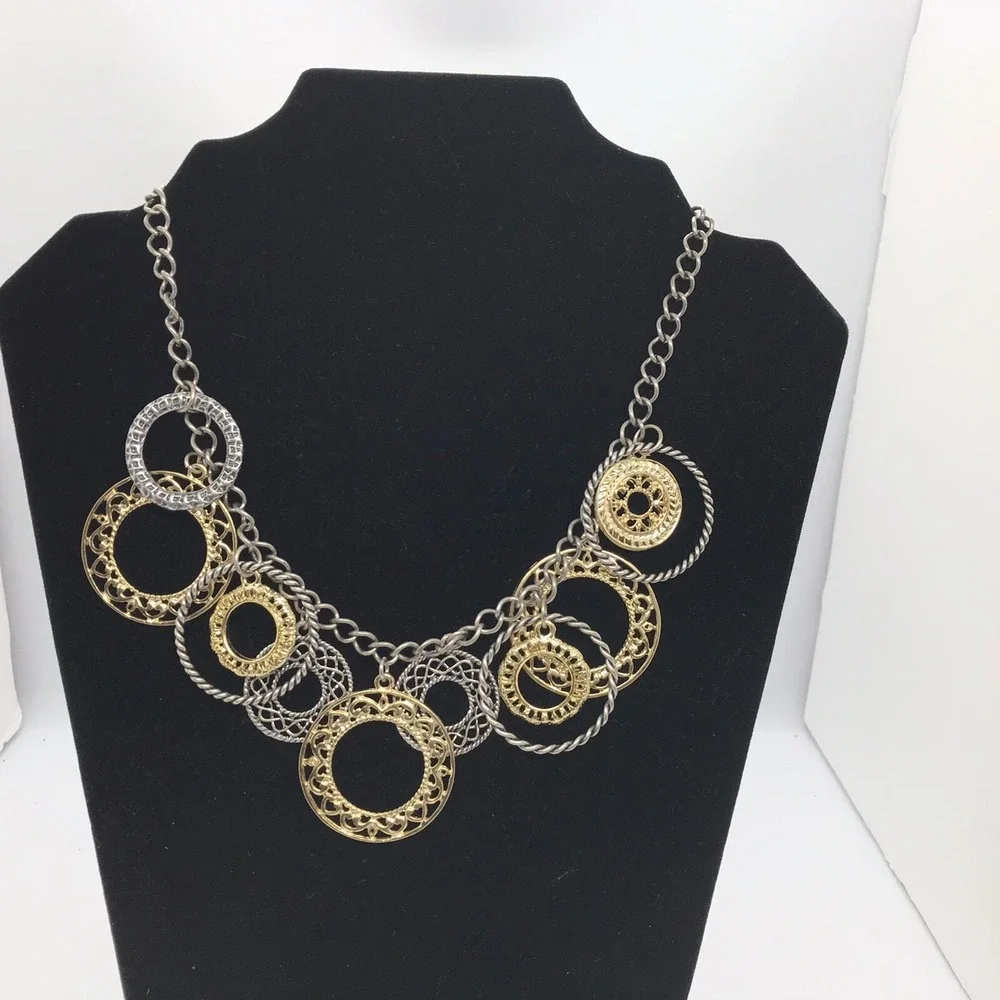 Mulden Necklace‎ Earring Set TwoTone Boho Textured Medallion Nickel Free  NEW